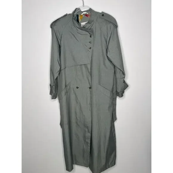 Vintage 1980s Braefair Sage Green Belted Trench Coat Large